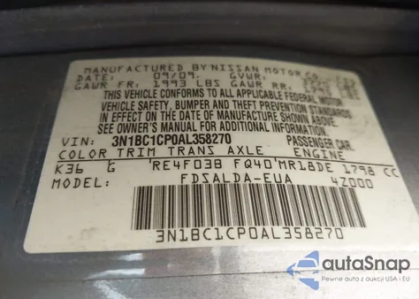 2010 Nissan Versa 1.8S из США, поврежденный, VIN 3N1BC1CP0AL358270